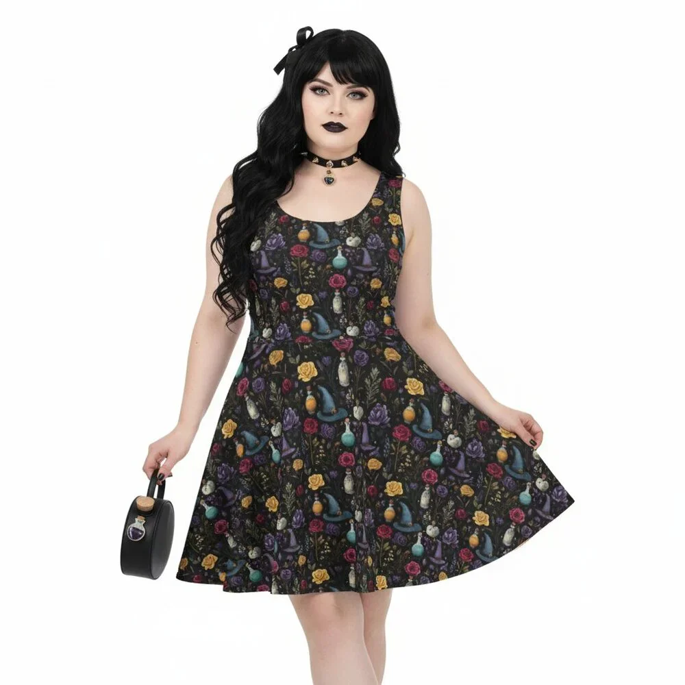 Whimsigoth Witchy Goth Fit & Flare Dress - Picture 14 of 14